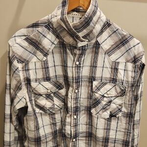 Men's Plaid Pearl Snap Button-Up Shirt